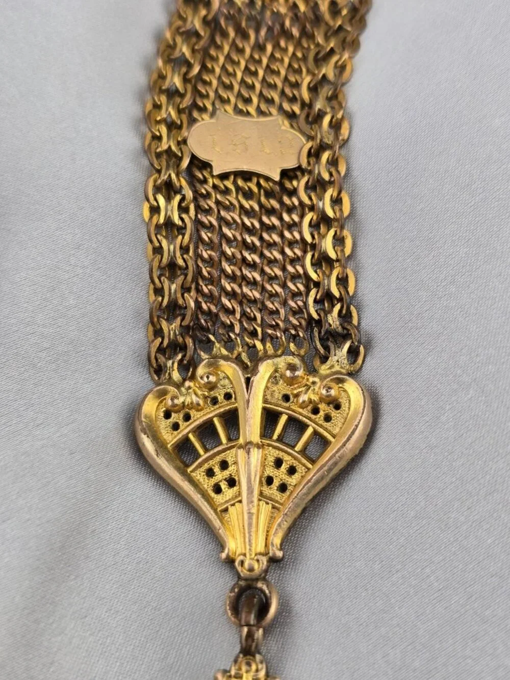 Antique Gold Filled Watch Fob With Ornate Chain & Engraved Details 1912 - Picture 6 of 10